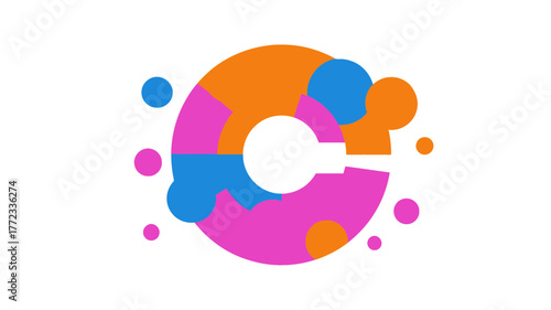 Modern abstract colorful letter C graphic design with geometric shapes, circles, and fluid elements on a clean white background