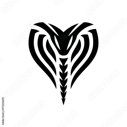 Stylized tribal heart with a cobra snake head design, a striking vector graphic illustration ideal for tattoos, logos, or emblems.