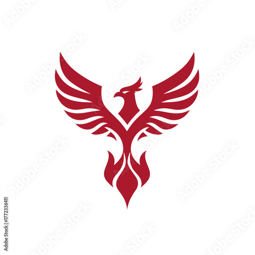 Bold Red Phoenix Graphic with Open Wings and Flame Motif, Representing Strength, Renewal, and Spirit