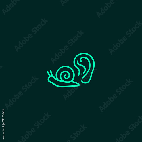 Conceptual neon outline icon featuring a snail next to an ear, symbolizing slow listening, deliberate hearing, patience, or communication difficulty.