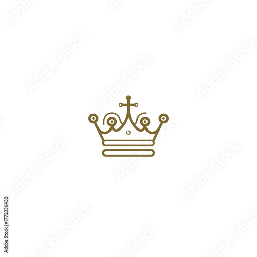 Elegant minimalist gold line art crown illustration on white background. Royal symbol for luxury, success, and prestige design.