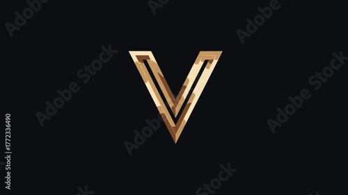 Elegant golden metallic letter V with a reflective surface on a dark background. Premium 3D rendered alphabet typography.