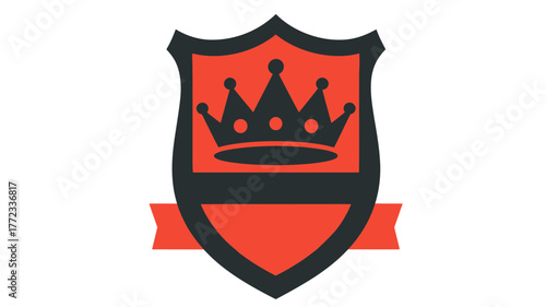 Royal Crown Shield with Banner Icon Design. Premium Quality Protection Symbol. Elegant Graphic Element Vector Illustration.