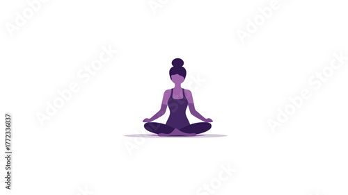 Woman meditating in lotus pose, yoga practice for calm and mindfulness. Flat graphic illustration for wellness and relaxation concepts.