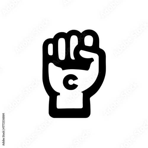 Raised Clenched Fist Outline Icon: Symbol of Power, Strength, Protest, Unity, and Solidarity. Vector Graphic Element.