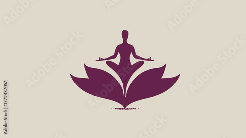 Serene yoga meditation pose silhouette on a stylized lotus flower graphic. Wellness, mindfulness, and spiritual harmony illustration.