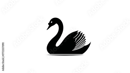 Elegant black swan silhouette vector illustration on white background, graceful waterfowl icon design, wildlife symbol.