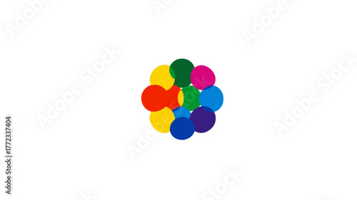 Vibrant abstract cluster of colorful geometric circles forming a dynamic pattern on a clean white background, ideal for modern design and conceptual visuals.