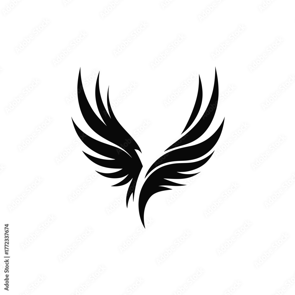 Fototapeta premium Elegant black wings vector icon, stylized bird or angel wing graphic element, modern emblem for freedom and power concept.