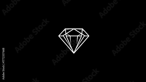 Minimalist White Diamond Outline Graphic Icon on a Solid Black Background, Perfect for Luxury, Elegance, and Modern Design Concepts