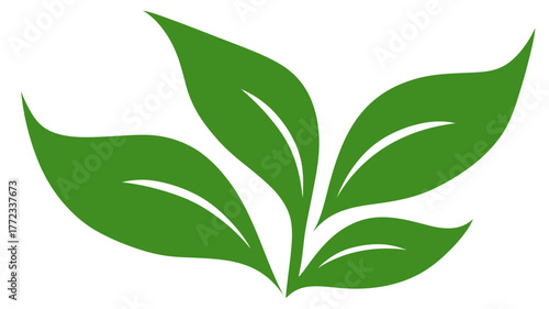 Stylized vibrant green leaves graphic element representing nature, eco-friendly, organic growth, health, and plant-based concepts.