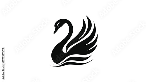 Elegant Black Swan Silhouette Icon on White, Majestic Water Bird Graphic Design for Luxury, Beauty, and Grace Concepts