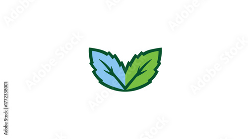 Fresh green and blue stylized leaves icon. Simple minimalist vector graphic for nature, eco, or freshness concepts.
