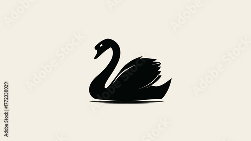 Stylized Black Swan Silhouette Illustration. Elegant Water Bird Design on Light Background. Minimalist Vector Graphic.