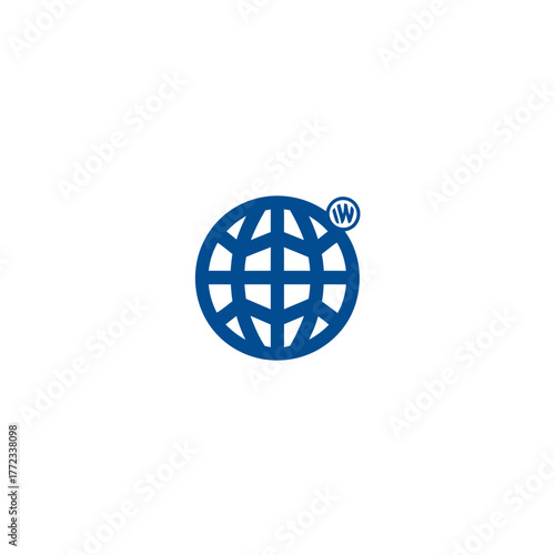 Modern blue globe icon illustration symbolizing worldwide connection, global communication, international business, and digital network.