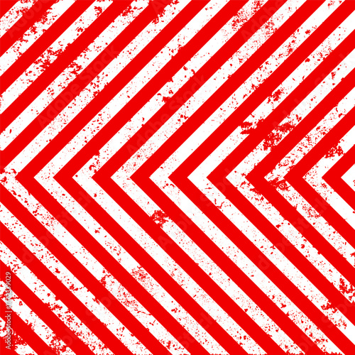 Warning sign with red and white diagonal lines. Attention, danger or caution symbol. Construction site signage, road safety notice, hazard banner, security alert shield. Vector illustration