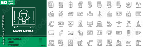 Mass Media Line Editable Icons set