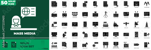 Mass Media Solid Editable Icons set