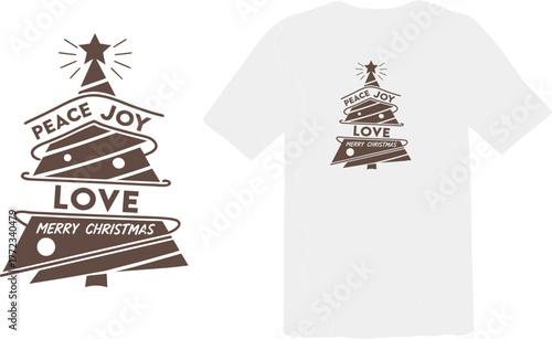 Peace Joy Love Merry Christmas Tree Typography - Holiday Graphic