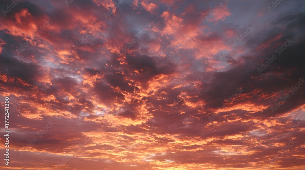 Fototapeta premium Fiery orange and deep gray clouds illuminate the evening atmosphere