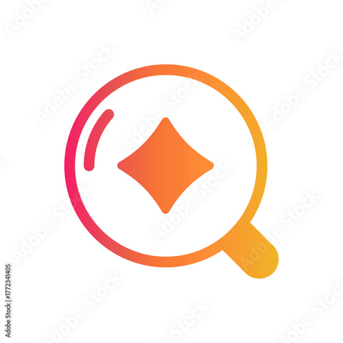 Search magnifier gradient icon with AI diamond accent, representing data exploration or intelligent search.