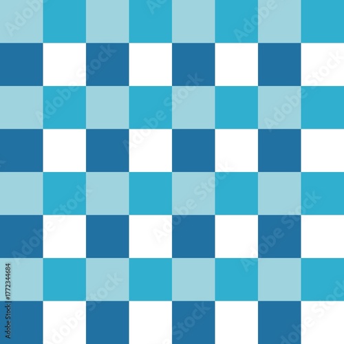 Blue Tonal Checkerboard Seamless Pattern. Minimalist Gingham Grid Background, Monochromatic Aqua Textile and Simple Wallpaper Design.