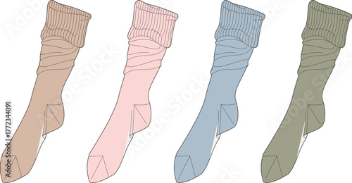 Colorful Socks Illustrations A Variety of Stylish and Cozy Footwear Designs in Different Tones