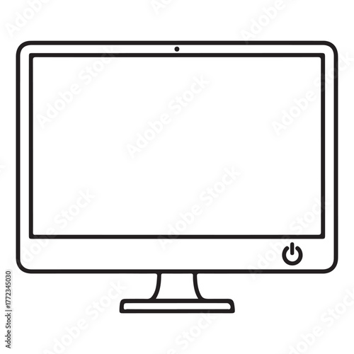 Computer monitor isolated on white icon line art
