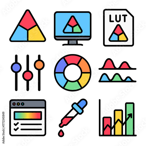 Color grading and editing tools: lut, histogram, color wheel, pipette, chart, sliders.