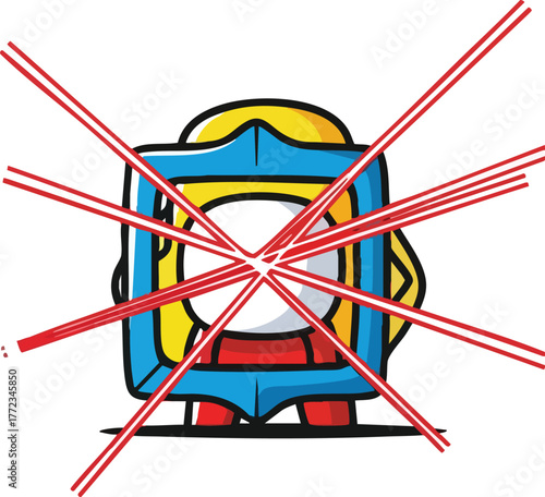 Cartoon Character Trapped in Laser Grid with Red Beams Aimed Centered