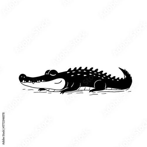 Crocodile. Crocodile simple black and white line art vector logo