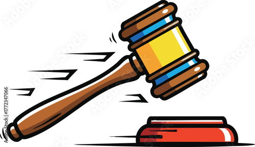 Judge's Gavel Striking Sound Block Dynamic Motion Lines White Background