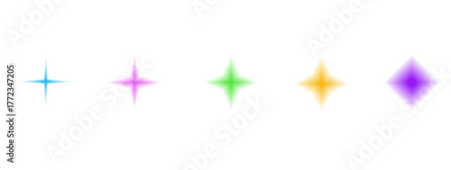 Y2k sparkles icons with blur gradient vibrant colors. Aura texture twinkle and blinks symbols shapes set. Purple, blue and pink gradation set. Vector simples blink and spark forms isolated.