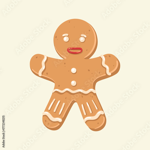 Gingerbread man sweet cookie. Holiday winter Christmas symbol. Vector illustration.