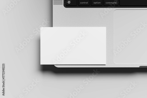 Business card mockup for your design template. Blank empty credit card mockup. white background Laptop isolated, Blank white gift card paper placeholder mockup.