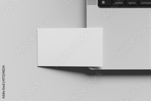 Business card mockup for your design template. Blank empty credit card mockup. white background Laptop isolated, Blank white gift card paper placeholder mockup.