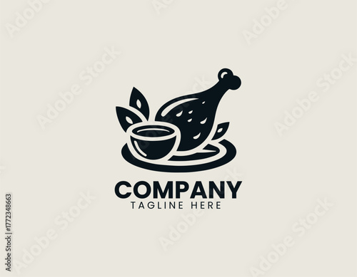 Fried chicken leg with sauce black vector logo illustration