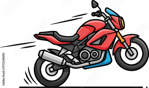 Red Sport Motorcycle in Motion on a White Background with Speed Lines