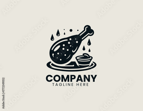 Fried chicken leg with sauce black vector logo illustration