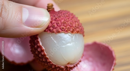 Hand Peeling Fresh Lychee Fruit - Tropical Snack Unveiled
