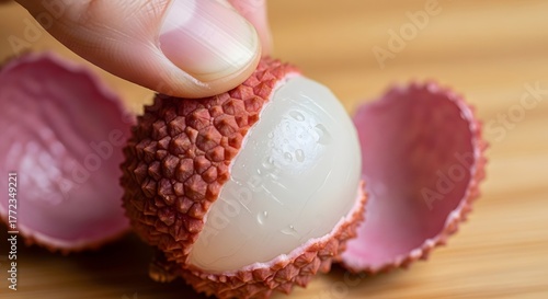 Hand Peeling Fresh Lychee Fruit - Tropical Snack Unveiled