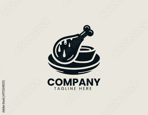 Fried chicken leg with sauce black vector logo illustration
