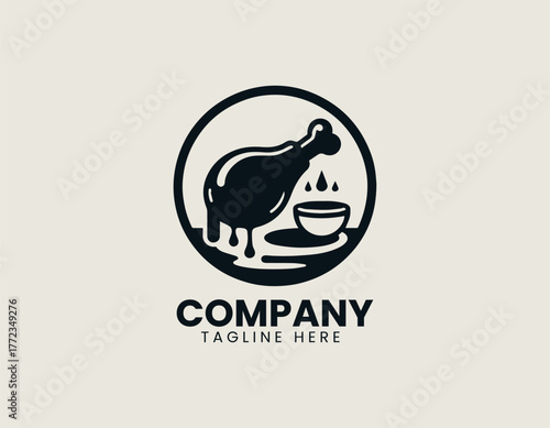 Fried chicken leg with sauce black vector logo illustration