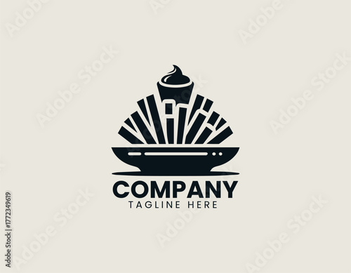 French fries with ketchup black vector logo illustration