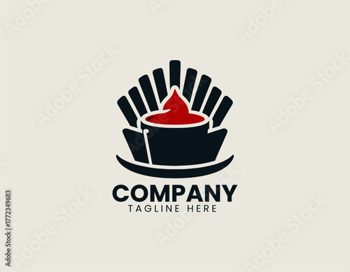 French fries with ketchup black vector logo illustration