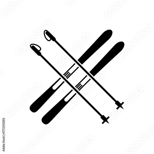 Pair of skis and ski poles icon isolated on white background