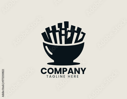 French fries bowl minimalist black vector logo illustration