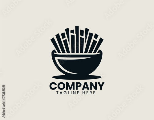 French fries bowl minimalist black vector logo illustration