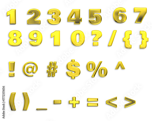 Golden 3D Numbers and Symbols: Full Character Set