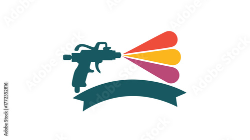 Professional spray gun painting colorful mist banner logo for creative industries and art services